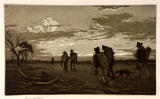 Artist: b'LINDSAY, Lionel' | Title: b'Tramping for tucker' | Date: 1917 | Technique: b'aquatint, etching, burnishing, printed in brown ink, from one plate' | Copyright: b'Courtesy of the National Library of Australia'