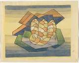 Artist: b'Hirschfeld Mack, Ludwig.' | Title: b(Three cocoons) [recto]; (Study for 'Three cocoons') [verso] | Date: 1953 | Technique: b'transfer print; watercolour addition  (recto)'