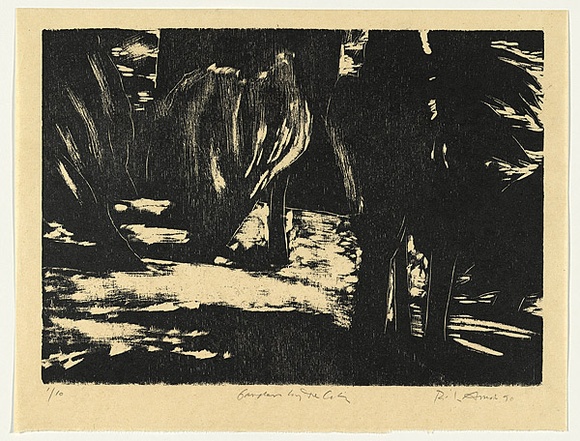 Artist: AMOR, Rick | Title: Gardens by the city. | Date: 1990 | Technique: woodcut, printed in black ink, from one block