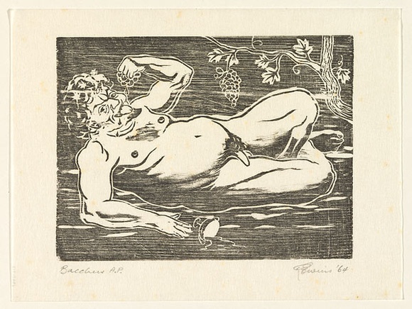 Artist: b'EWINS, Rod' | Title: b'Bacchus.' | Date: 1964 | Technique: b'woodcut, printed in black ink, from one Baltic pine block'