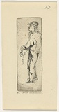 Artist: b'WILLIAMS, Fred' | Title: b'The jockey' | Date: 1955-56 | Technique: b'etching, flat biting, printed in black ink, from one zinc plate' | Copyright: b'\xc2\xa9 Fred Williams Estate'