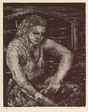Artist: TARRY, Jon | Title: not titled [seated figure in dark space] | Date: 1989 | Technique: etching and aquatint, printed in black ink, from one plate