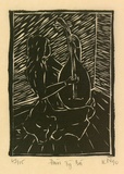 Artist: b'Nguyen, Tuyet Bach.' | Title: b'Dan ty ba [Pipa lute]' | Date: 1990 | Technique: b'linocut, printed in black ink, from one block'