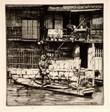 Artist: Menpes, Mortimer. | Title: (A pole-barge and boatmen) | Date: 1914 | Technique: etching and drypoint, printed in black ink, from one plate