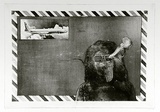 Artist: SHOMALY, Alberr | Title: (Self-portrait with airliner) | Date: 1974 | Technique: photo-etching and aquatint, printed in black ink, from one plate