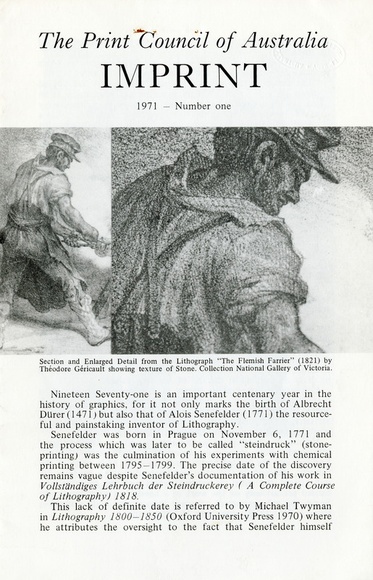 Artist: b'PRINT COUNCIL OF AUSTRALIA' | Title: b'Periodical | Imprint. Melbourne: Print Council of Australia, vol. 06, no. 1,  1971' | Date: 1971