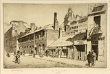 Artist: b'LINDSAY, Lionel' | Title: b'Old Elizabeth Street' | Date: 1935 | Technique: b'etching, drypoint and foul biting, printed in brown ink with plate-tone, from one plate' | Copyright: b'Courtesy of the National Library of Australia'