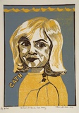 Artist: b'Randell, Fleur.' | Title: b'Portrait of friend, Cath Healy' | Date: 1993 | Technique: b'linocut, printed in multiple colours, from four blocks'