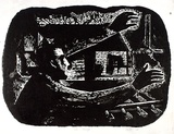 Artist: Gleeson, William. | Title: The warning | Date: 1955 | Technique: linocut, printed in black ink, from one block | Copyright: This work appears on screen courtesy of the artist