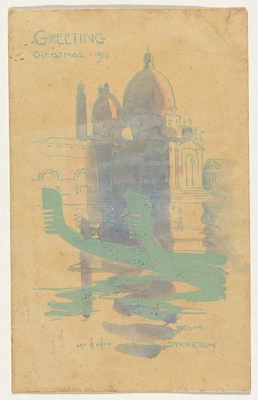 Artist: b'Streeton, Arthur.' | Title: b'Greeting card: Christmas 1911' | Date: 1911 | Technique: b'lithograph, printed in blue ink, from one stone; hand-coloured'