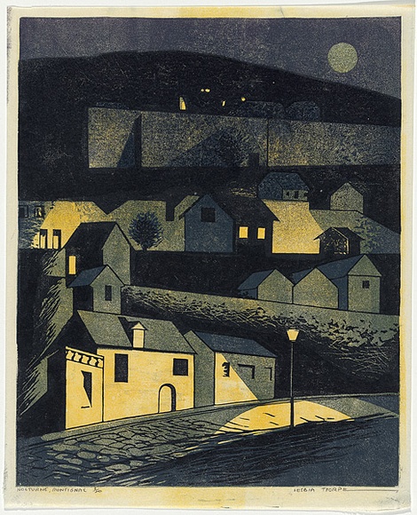 Artist: b'Thorpe, Lesbia.' | Title: b'Nocturne, Montignac' | Date: 1960 | Technique: b'woodcut, printed in colour, from three blocks'