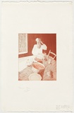 Artist: Rambeau, Marc. | Title: Woman with cherries | Date: 1993, April | Technique: etching and aquatint, printed in red/brown ink, from one plate
