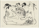 Artist: BOYD, Arthur | Title: Sleeping potter with tree decoration. | Date: (1968-69) | Technique: etching and aquatint, printed in black ink, from one plate | Copyright: Reproduced with permission of Bundanon Trust