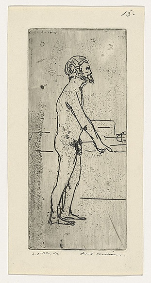 Artist: b'WILLIAMS, Fred' | Title: b'The bath' | Date: 1955-56 | Technique: b'etching, aquatint and flat biting, printed in black ink, from one zinc plate' | Copyright: b'\xc2\xa9 Fred Williams Estate'