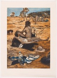 Artist: HARDING, Nicholas | Title: Untitled (Beach life - waterbottle and thongs). | Date: 2005 | Technique: open-bite and aquatint, printed in colour, from multiple plates
