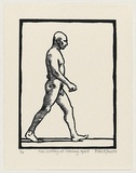Artist: b'Jones, Robert.' | Title: b'Man walking at ordinary speed' | Date: 1999 | Technique: b'woodcut, printed in black ink, from 1 MDF block'