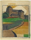 Artist: b'Black, Dorrit.' | Title: b'Old church, Veere.' | Date: c.1933 | Technique: b'linocut, printed in colour, from six blocks'