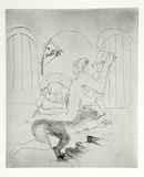 Artist: BOYD, Arthur | Title: (Lovers in the basement with landlady on the stairs) [variant VII]. | Date: 1970 | Technique: etching, printed in black ink, from one plate | Copyright: Reproduced with permission of Bundanon Trust