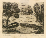 Artist: ROSENGRAVE, Harry | Title: 3 boats | Date: 1953 | Technique: etching, printed in black ink with plate-tone, from one plate