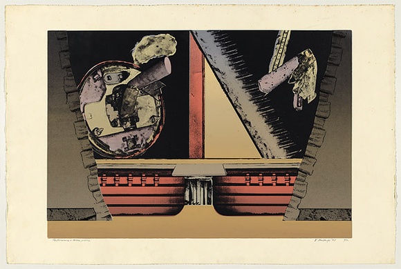 Title: b'Performance, three pieces' | Date: 1975 | Technique: b'screenprint, printed in colour, from multiple stencils'