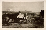 Artist: b'LINDSAY, Lionel' | Title: b'Coaching days; near Binalong' | Date: 1925 | Technique: b'spirit-aquatint and burnishing, printed in black ink, from one plate' | Copyright: b'Courtesy of the National Library of Australia'