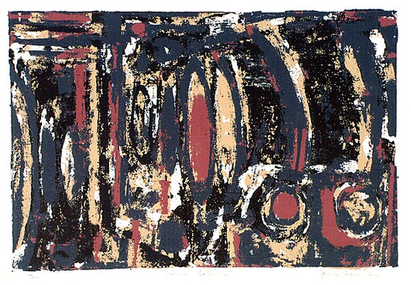 Artist: b'Robinson, John.' | Title: b'Wine cellars' | Date: c.1962 | Technique: b'screenprint, printed in colour, from multiple stencils'