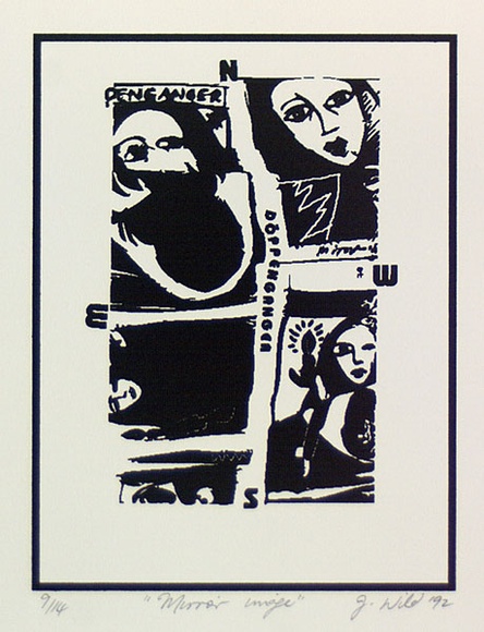 Artist: b'Wild, Joanne.' | Title: b'Mirror image' | Date: 1992 | Technique: b'screenprint, printed in black ink, from one stencil'