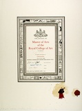 Artist: b'Moore, Mary.' | Title: b'Masters Degree' | Date: 1980 | Technique: b'lithograph, printed in colour, from four plates; with sealing wax and ribbon and seal' | Copyright: b'\xc2\xa9 Mary Moore'