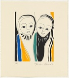 Artist: RENNIE, Marian | Title: Not titled [two figures with green line in centre]. | Date: 1995 | Technique: screenprint, printed in colour, from five stencils