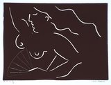 Artist: Nemec, Jane. | Title: Woman with fan | Date: 2000, September | Technique: linocut, printed in black ink, from one block