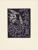 Artist: b'LEACH-JONES, Alun' | Title: b'Lupercalia #7' | Date: 1983 | Technique: b'linocut, printed in deep blue ink, from one block' | Copyright: b'Courtesy of the artist'