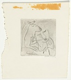 Artist: BOYD, Arthur | Title: Head, dog, moth and quarter moon. | Date: 1962-63 | Technique: drypoint, printed in black ink, from one plate | Copyright: Reproduced with permission of Bundanon Trust