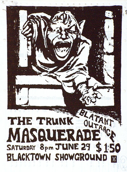 Artist: Blacktown Anarchist Collective. | Title: Trunk, Masquerade | Technique: screenprint, printed in colour, from multiple stencils