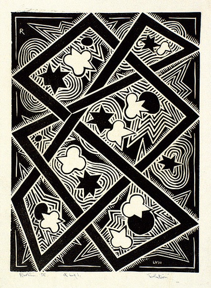 Artist: b'Hawkins, Weaver.' | Title: b'Evolution' | Date: 1958 | Technique: b'linocut, printed in black ink, from one block' | Copyright: b'The Estate of H.F Weaver Hawkins'