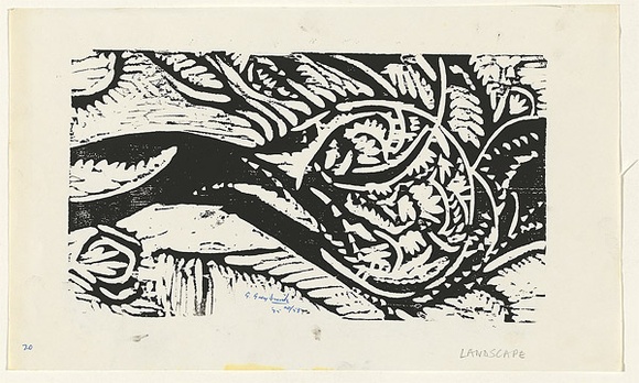Artist: b'Grey-Smith, Guy' | Title: b'Landscape' | Date: 1975 | Technique: b'woodcut, printed in black ink, from one block'