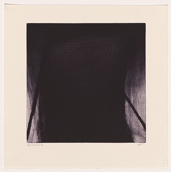 Artist: b'Miller, Paul S.' | Title: b'not titled [large area of purple darkness in centre with light on either side].' | Date: 2002 | Technique: b'etching and aquatint, printed in purple/black ink, from one plate'