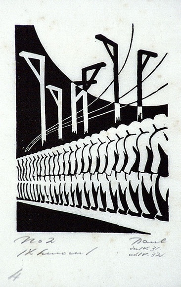 Artist: b'Haefliger, Paul.' | Title: b'Illustration for Oscar Wilde, Ballad of Reading Goal' | Date: 1931-32 | Technique: b'linocut, printed in black ink, from one block'