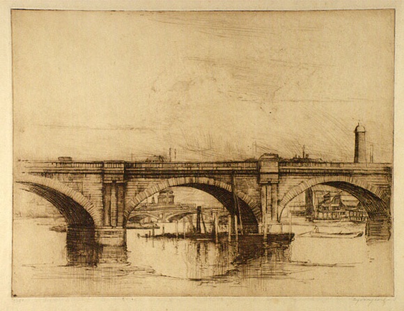 Artist: b'LONG, Sydney' | Title: b'Waterloo Bridge in course of demolition' | Date: 1928 | Technique: b'line-etching, drypoint printed in black ink from one copper plate' | Copyright: b'Reproduced with the kind permission of the Ophthalmic Research Institute of Australia'