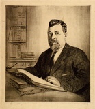 Artist: LINDSAY, Lionel | Title: William Dixson | Date: 1922 | Technique: drypoint, printed in brown ink with plate-tone, from one plate | Copyright: Courtesy of the National Library of Australia