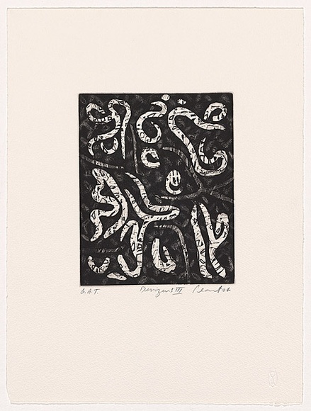 Artist: b'Peart, John.' | Title: b'Denizons III' | Date: 2004 | Technique: b'etching, aquatint and open-bite, printed in black ink, from one plate'