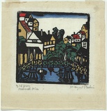 Artist: b'PRESTON, Margaret' | Title: b'Wooden bridge, Mosman' | Date: 1925 | Technique: b'woodcut, printed in black ink, from one block; hand-coloured' | Copyright: b'\xc2\xa9 Margaret Preston. Licensed by VISCOPY, Australia'