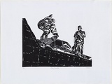 Artist: TRINITY GRAMMAR | Title: City limits | Technique: linocut, printed in black ink, from one block