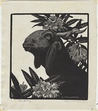 Artist: b'LINDSAY, Lionel' | Title: b'Goat and Rhododendron' | Date: 1932 | Technique: b'wood-engraving, printed in black ink, from one block' | Copyright: b'Courtesy of the National Library of Australia'