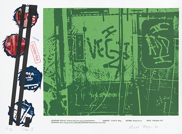 Artist: b'MEYER, Bill' | Title: b'Vega II' | Date: 1974 | Technique: b'screenprint, printed in colour, from multiple screens, stencils and stamps (plus photo indirect)' | Copyright: b'\xc2\xa9 Bill Meyer'