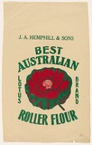 Title: not titled [Australian roller flour: lotus brand] | Date: c.1920s | Technique: relief print, printed in colour, from commercially produced stamps; addition of colour stencil