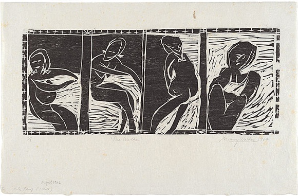 Artist: b'WALKER, Murray' | Title: b'Sue Walker.' | Date: 1964 | Technique: b'woodcut, printed in black ink, from one block'