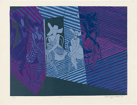 Artist: WALKER, Murray | Title: Karen and mirrors. | Date: 1969 | Technique: linocut, printed in colour, from multiple blocks