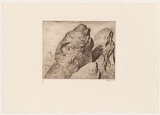 Artist: b'Rees, Lloyd.' | Title: b'Two rocks on the summit, Mount Wellington' | Date: 1977 | Technique: b'softground-etching, printed in brown ink, from one zinc plate' | Copyright: b'\xc2\xa9 Alan and Jancis Rees'