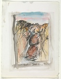 Artist: b'BOYD, Arthur' | Title: b'Rocks deep grey brown.' | Date: 1960-70 | Technique: b'photo-etching, printed in black ink, from one plate; hand-coloured' | Copyright: b'Reproduced with permission of Bundanon Trust'