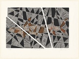 Artist: Robinson, Brian. | Title: Lurking Baidam | Date: 1995 | Technique: linocut, printed in black ink, from one block; hand-coloured